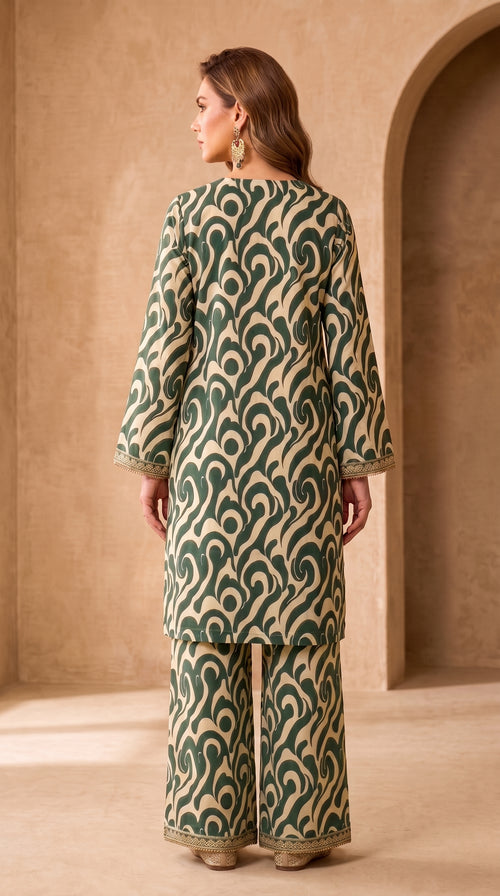 Emerald Swirl 2-Piece Suit (Unstitched)