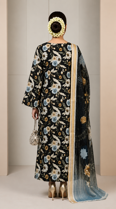 Midnight Botanical 3 Piece Lawn Suit [Unstitched]