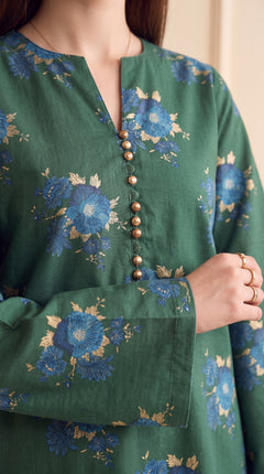 Dark Green Floral 2 Piece Lawn Suit (Unstitched)