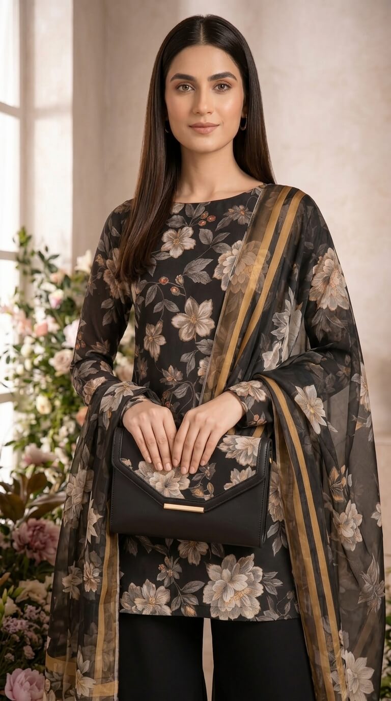 Midnight Bloom 3 Piece Lawn [Unstitched]
