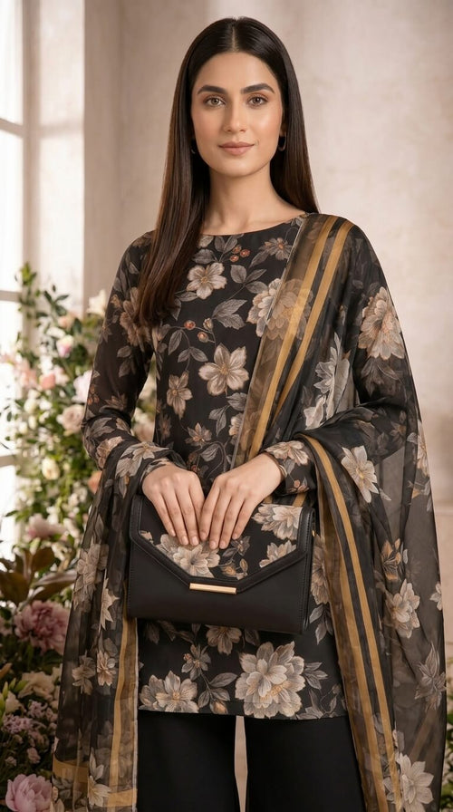Midnight Bloom 3 Piece Lawn [Unstitched]