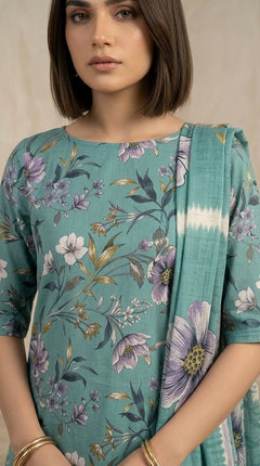 Bloom Stripe Floral 3 Piece Lawn [Unstitched]