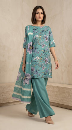 Bloom Stripe Floral 3 Piece Lawn [Unstitched]
