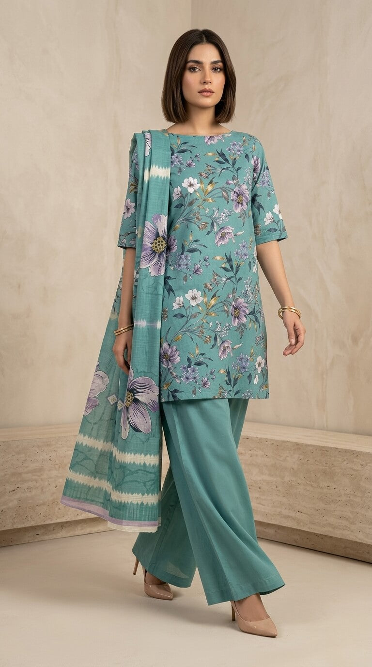 Bloom Stripe Floral 3 Piece Lawn [Unstitched]