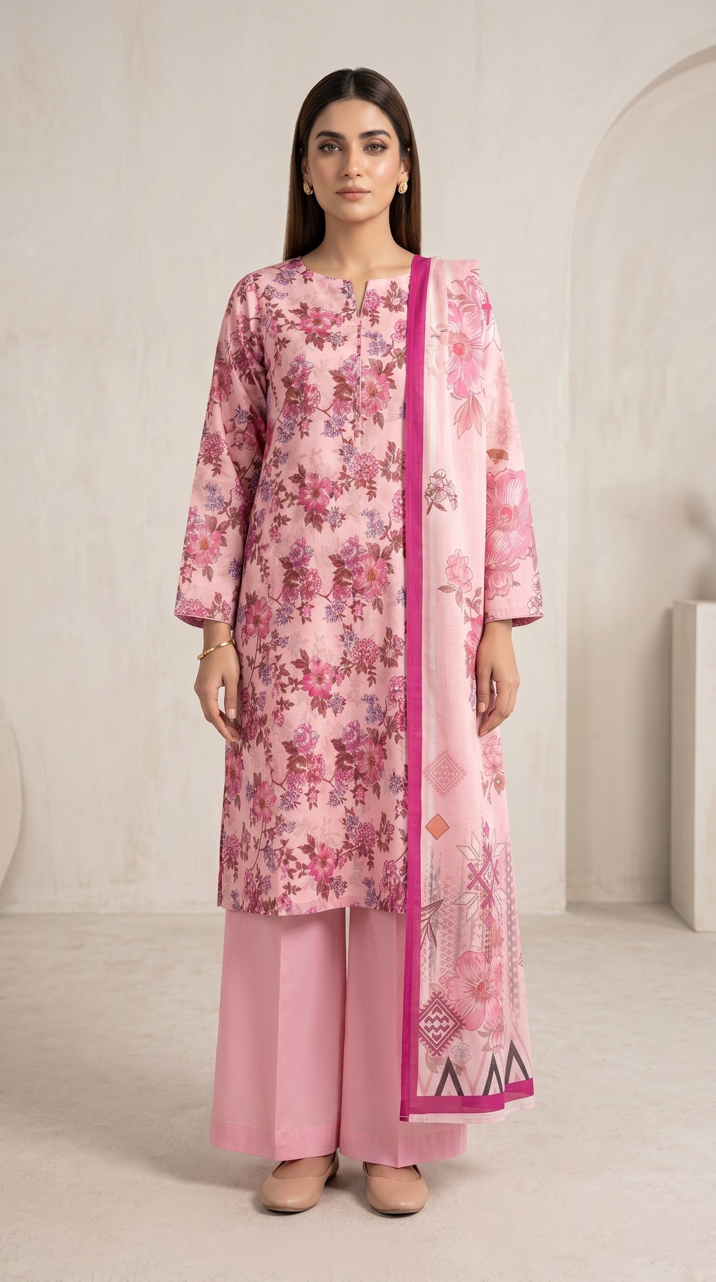Ethnic Floral Fusion 3 Piece Lawn [Unstitched]
