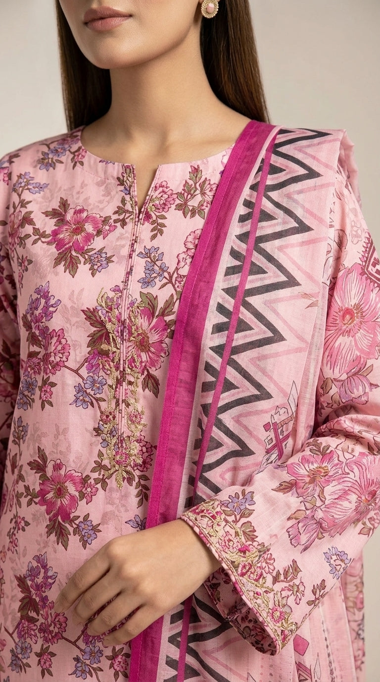 Ethnic Floral Fusion 3 Piece Lawn [Unstitched]
