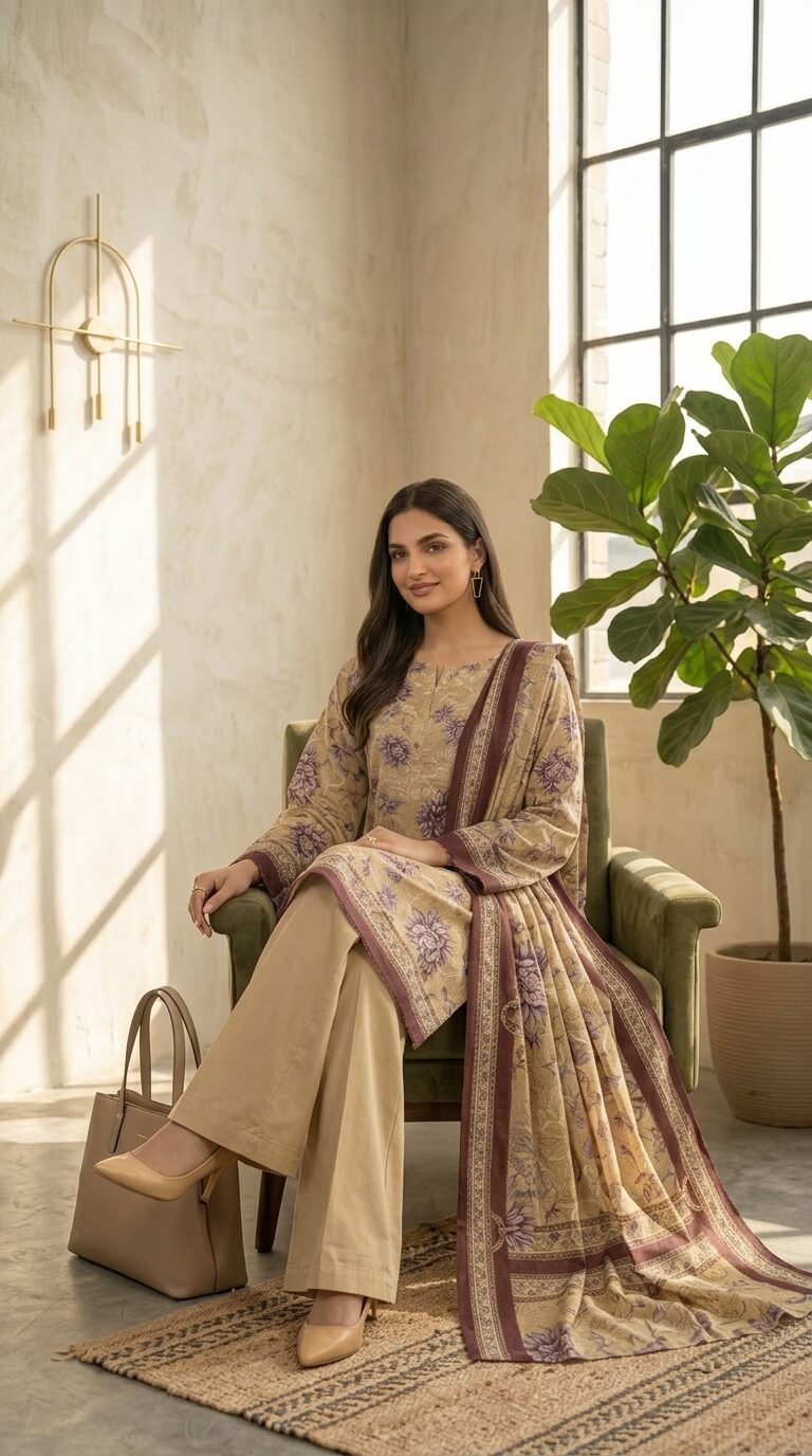 Vintage Floral Trellis 3 Piece Lawn [Unstitched]