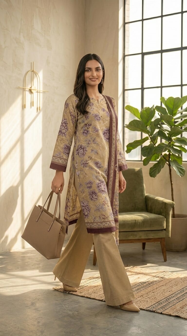 Vintage Floral Trellis 3 Piece Lawn [Unstitched]
