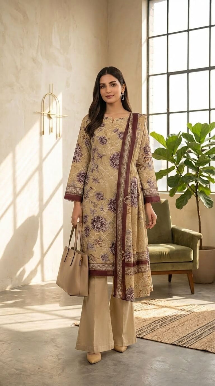 Vintage Floral Trellis 3 Piece Lawn [Unstitched]