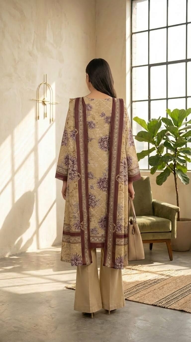 Vintage Floral Trellis 3 Piece Lawn [Unstitched]