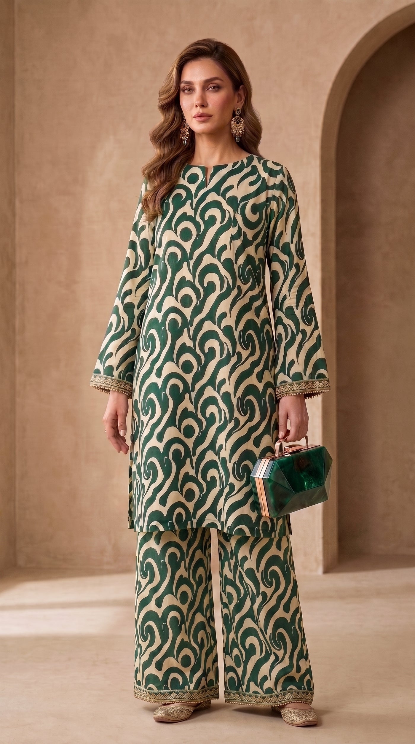 Emerald Swirl 2-Piece Suit (Unstitched)