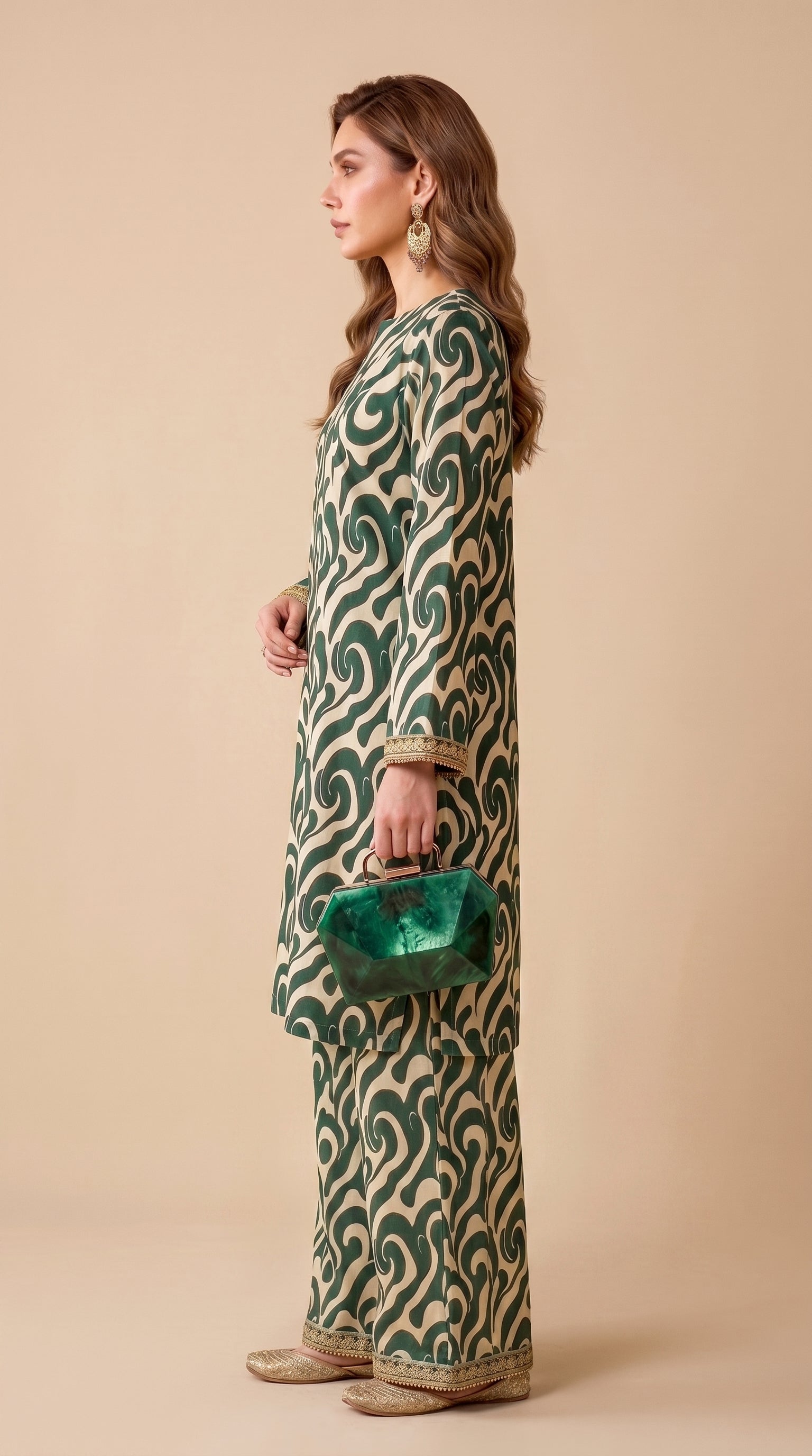 Emerald Swirl 2-Piece Suit (Unstitched)