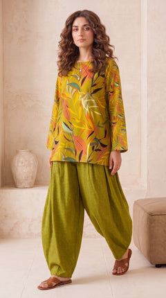 Mustard Botanical Leaf 2 Piece Lawn Suit (Unstitched)
