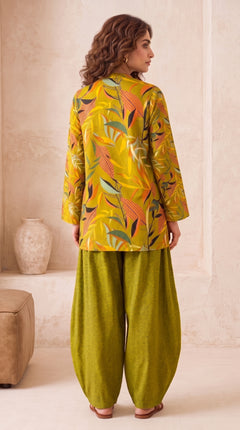 Mustard Botanical Leaf 2 Piece Lawn Suit (Unstitched)