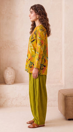 Mustard Botanical Leaf 2 Piece Lawn Suit (Unstitched)