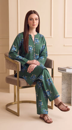 Dark Green Floral 2 Piece Lawn Suit (Unstitched)