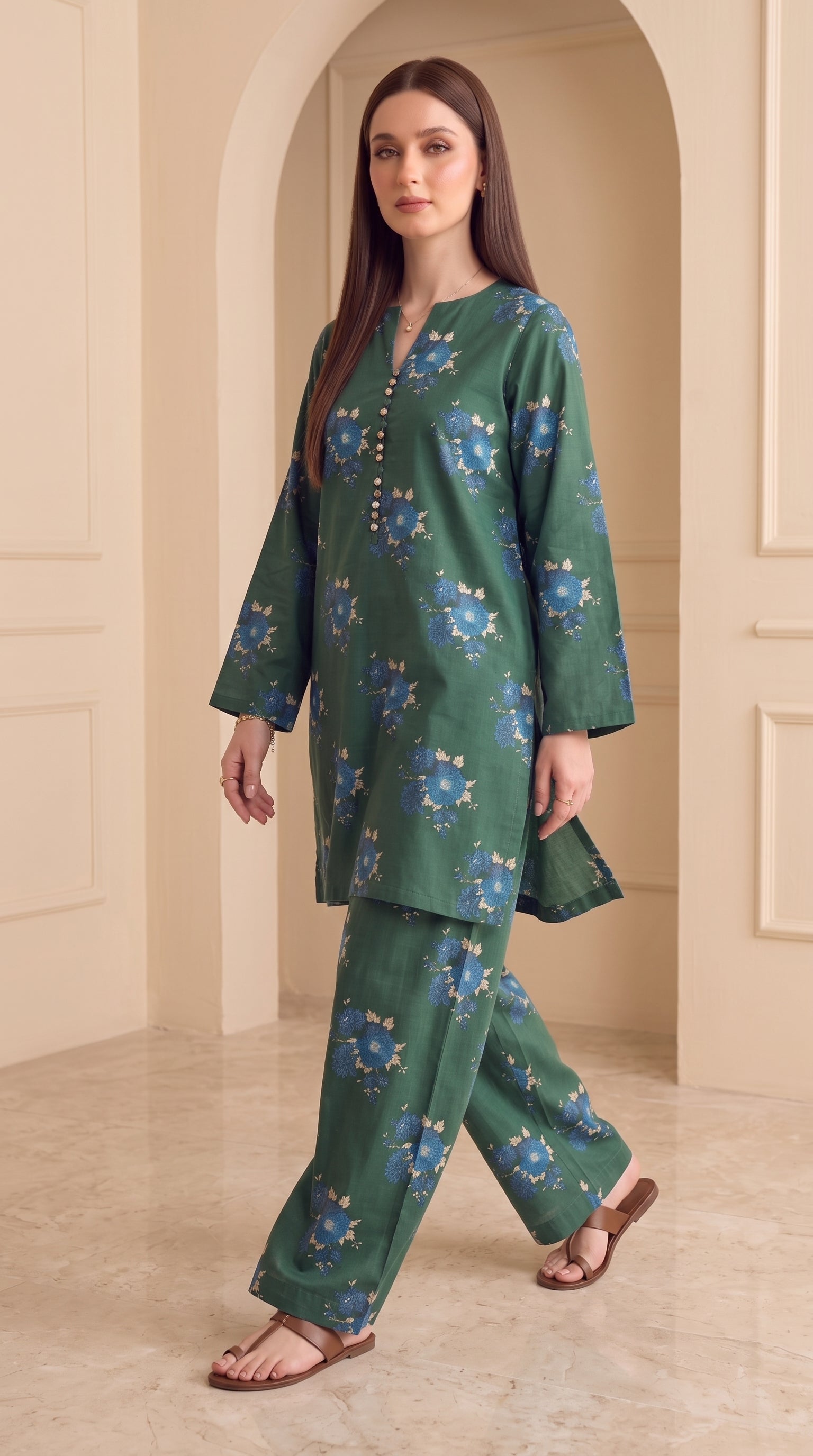 Dark Green Floral 2 Piece Lawn Suit (Unstitched)