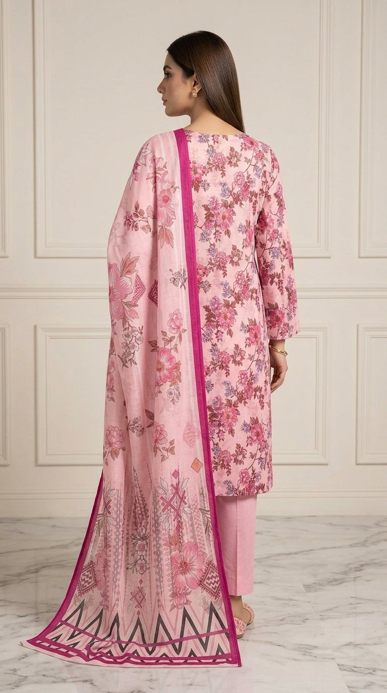 Ethnic Floral Fusion 3 Piece Lawn [Unstitched]