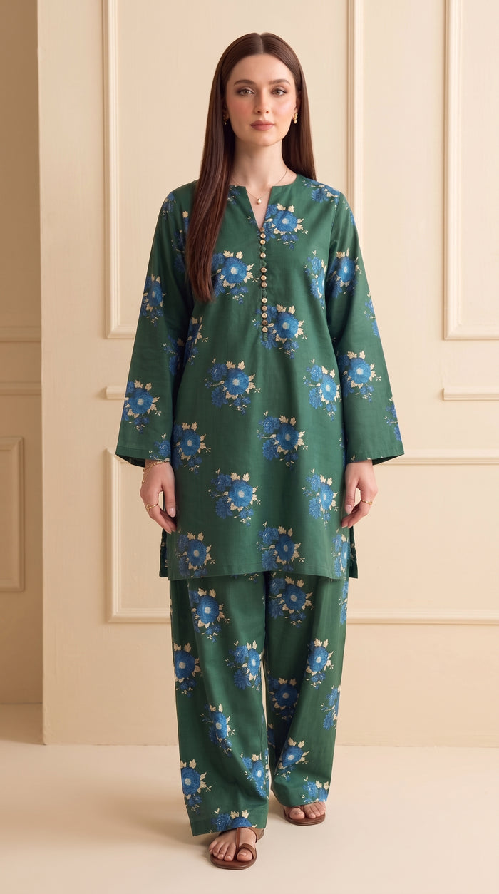 Dark Green Floral 2 Piece Lawn Suit (Unstitched)
