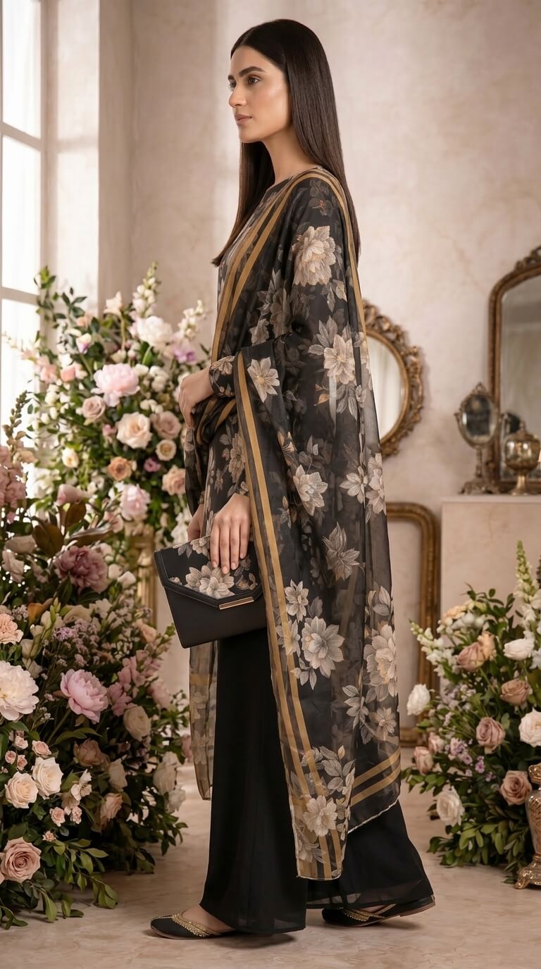 Midnight Bloom 3 Piece Lawn [Unstitched]