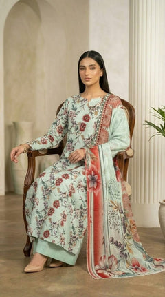 Vintage Floral Stripe 3 Piece Lawn [Unstitched]
